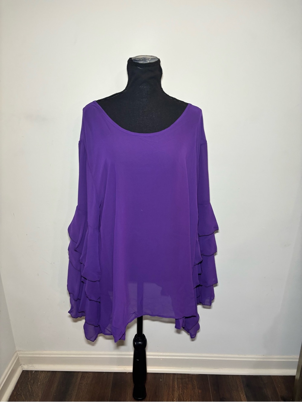 Ashley Stewart Purple Tiered Ruffle Sleeve Blouse